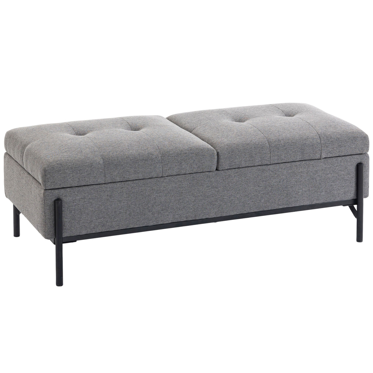 Linen storage bench, bed bench with 2 compartments, hinged lids and extra-thick padding, 117 x 50 x 44 cm