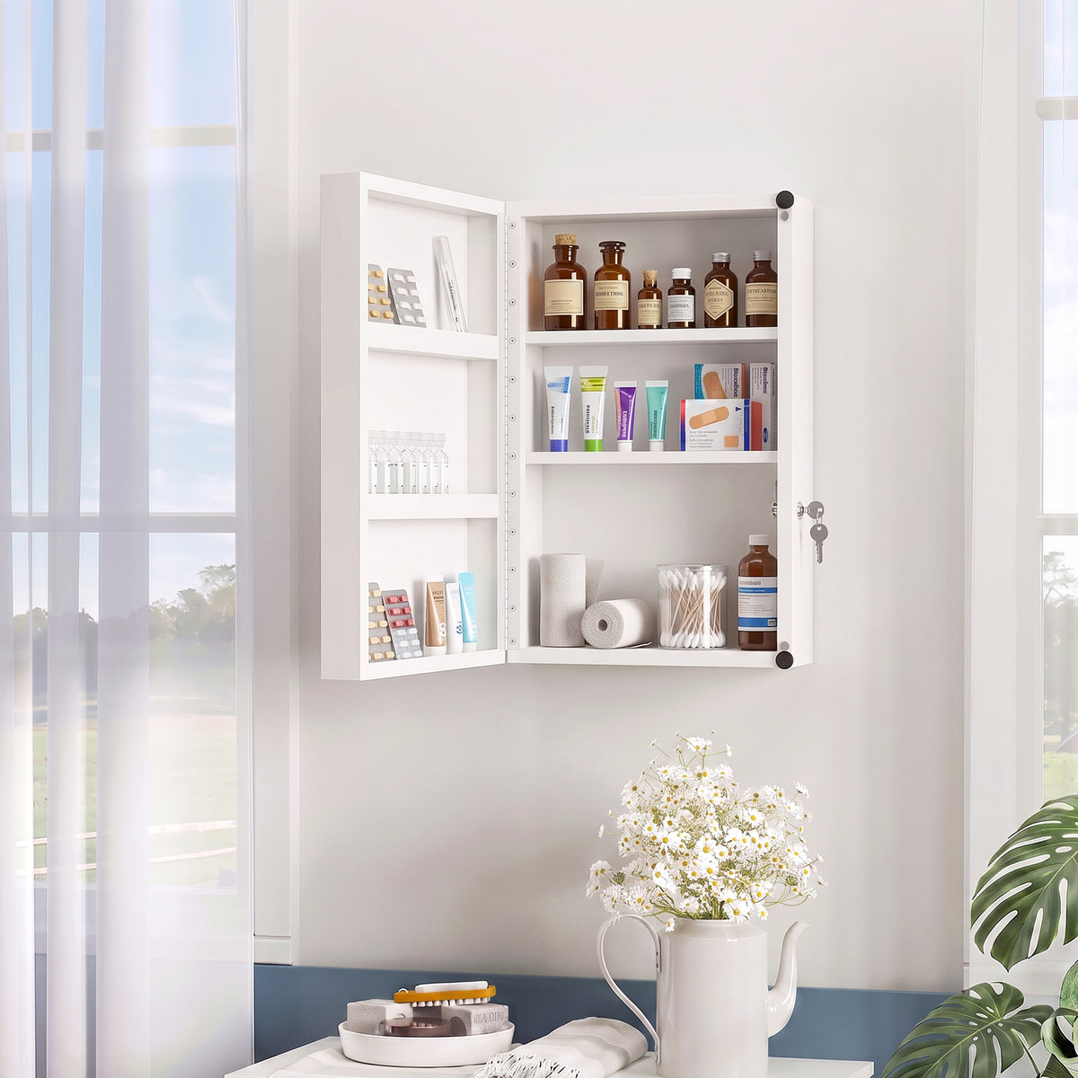 Medicine cabinet, lockable medication cabinet with 6 shelves for kitchen, hallway (2)