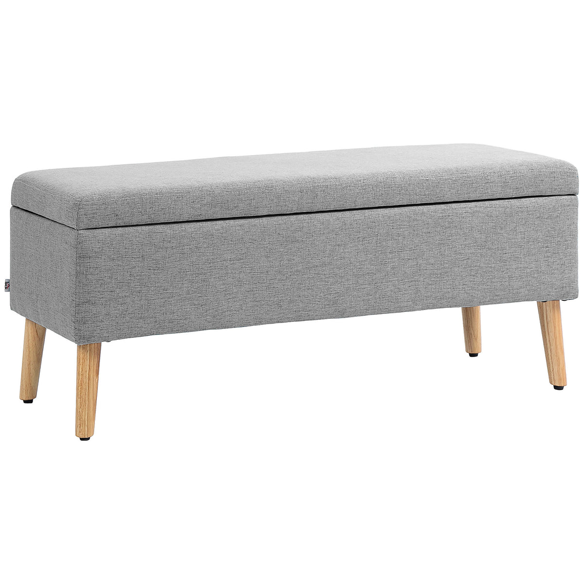 Upholstered bench with storage space, linen-look cover, rubberwood legs, up to 220 kg, 110x39x45cm, grey