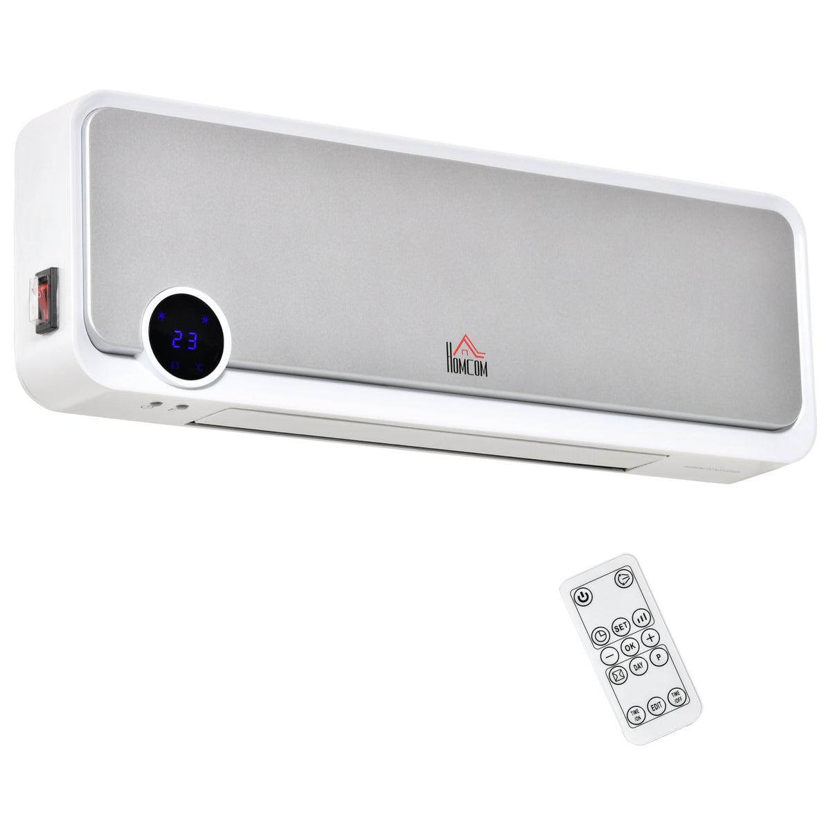 Wall-mounted fan heater 2000W with remote control, 3 operating modes, LED display, 12h timer