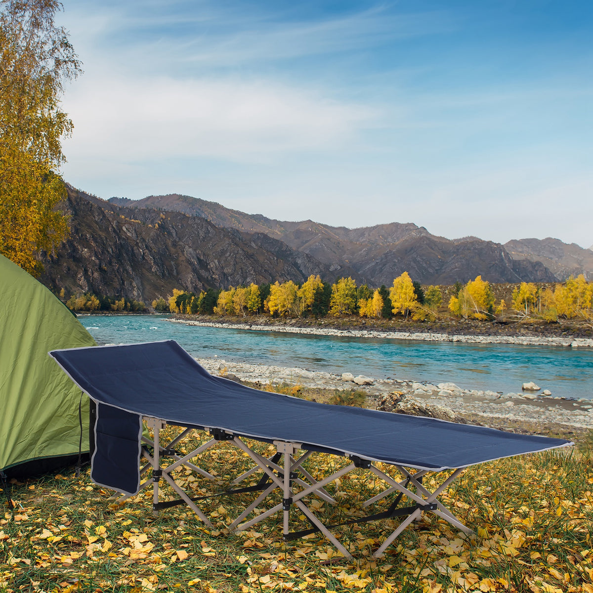 Camping cot, camp bed, foldable, weather-resistant, incl. carrying bag, 190 cm x 68 cm x 52 cm, blue (2)