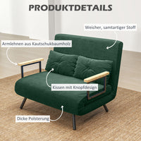 Sofa bed, 2-seater sofa, velvet sofa, sleeping function, incl. 2 cushions, velvet look, nature + green (6)