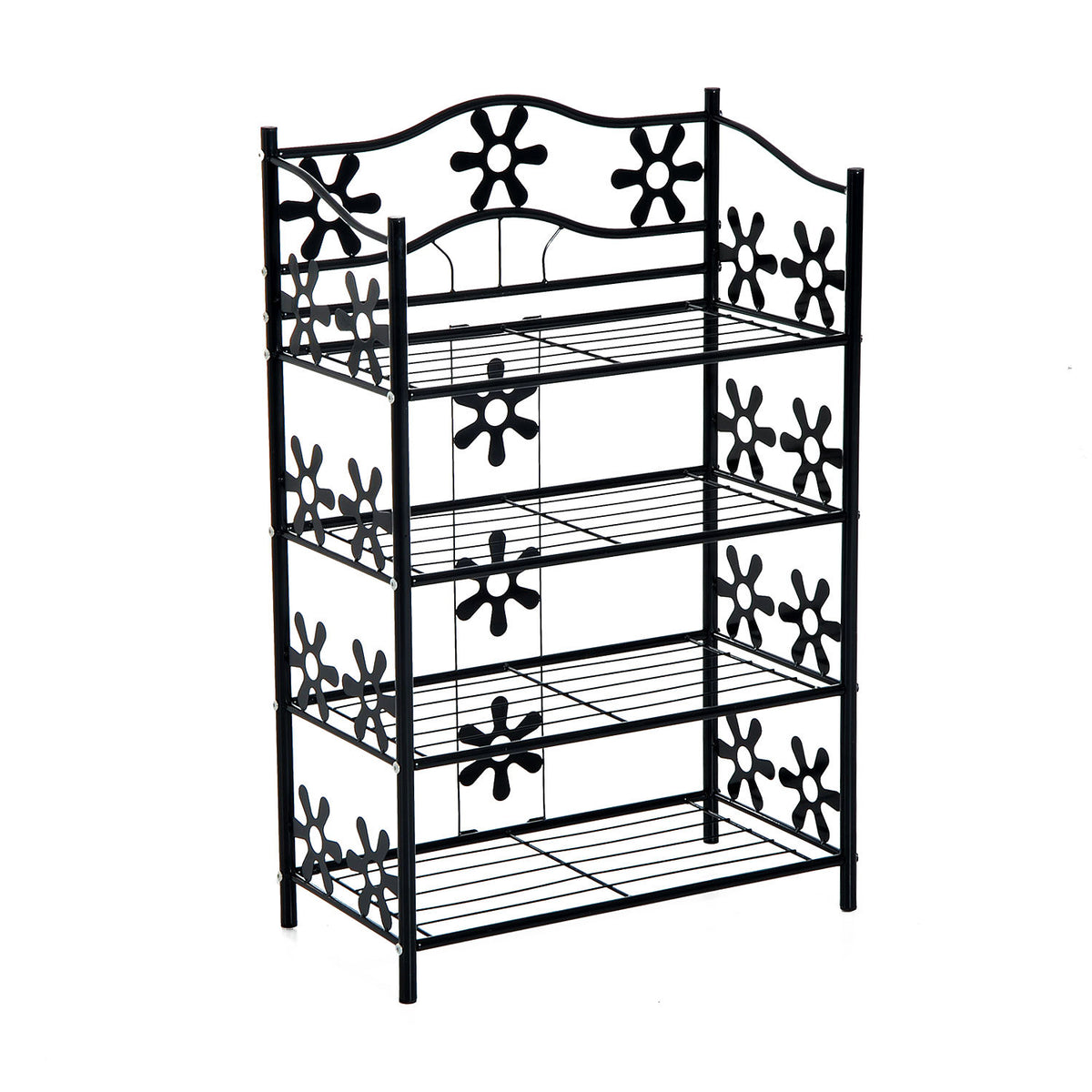 Small shoe rack, space-saving flower shelf, plant stand, shelving unit, 4 tiers, metal, black, 59.5 x 30 x 92 cm