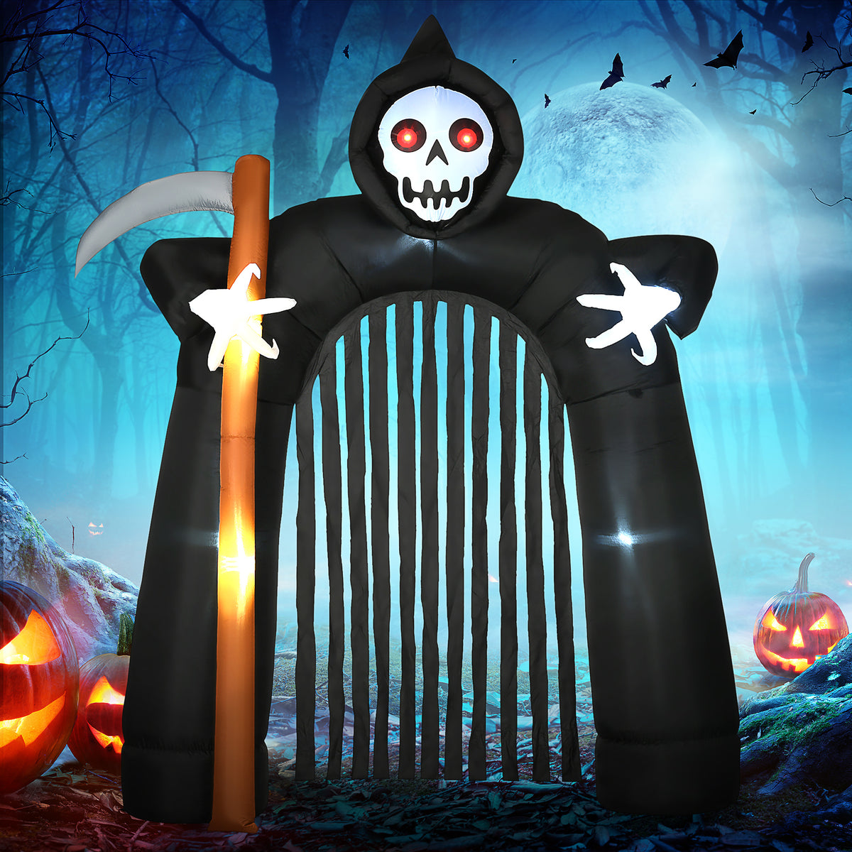 Large Halloween garden decoration Grim Reaper archway self-inflating LED lighting 2.85 m (2)
