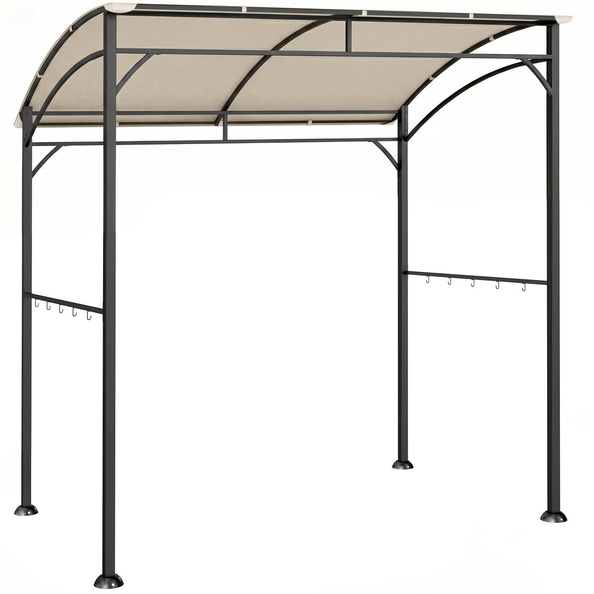 Grill gazebo, grill canopy, rain protection, hooks for utensils, steel frame, beige+black, 215 x 150 x 182/220
