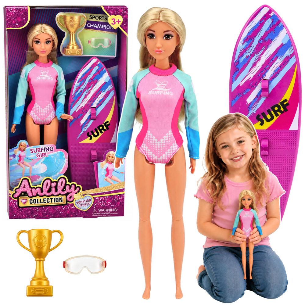 Anlily Surfer Doll in wetsuit with surfboard accessory set