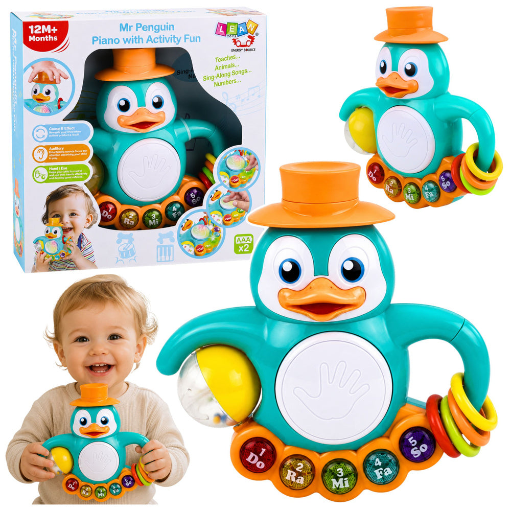 Interactive toy: penguin piano, drum beads, rattle ball