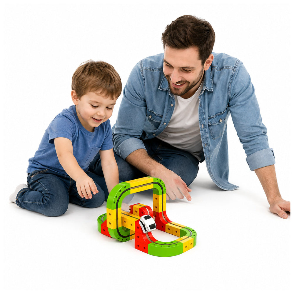 Magnetic tracks with electric train 3D creative construction set 67 pieces.