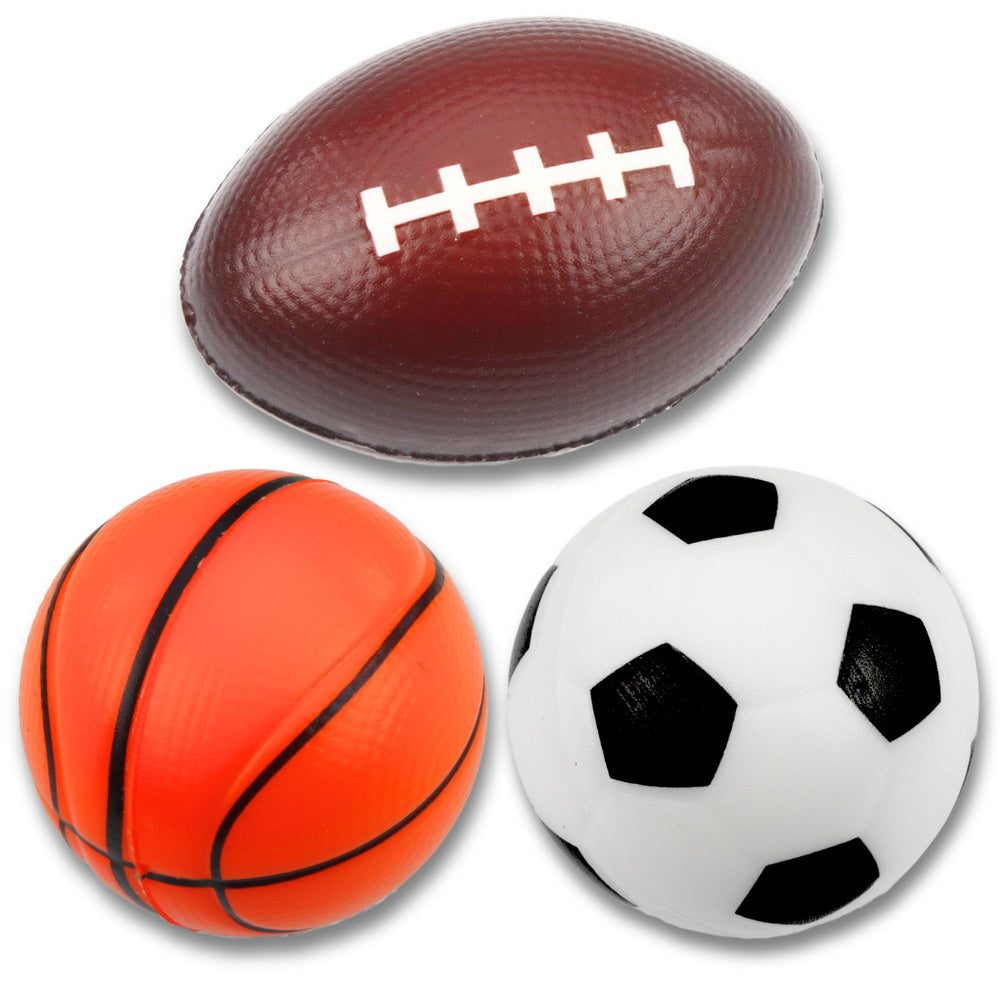 Set of 3 foam balls (soccer, basketball, rugby), 10 cm