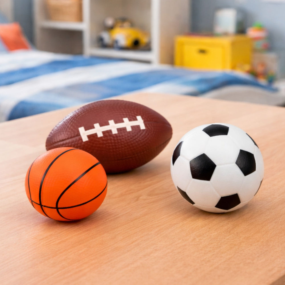 Set of 3 foam balls (soccer, basketball, rugby), 10 cm (2)