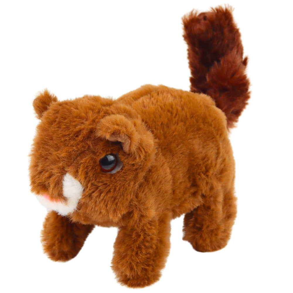 Interactive plush squirrel in a basket, walks and makes sounds, brown (2)