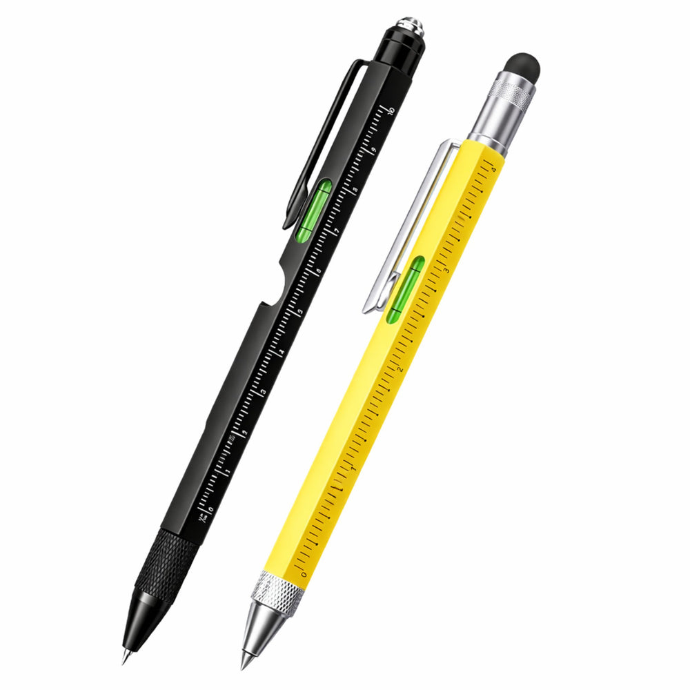 9-in-1 multi-function pens, spirit level, flashlight, screwdriver, yellow/black, 2 pieces (2)