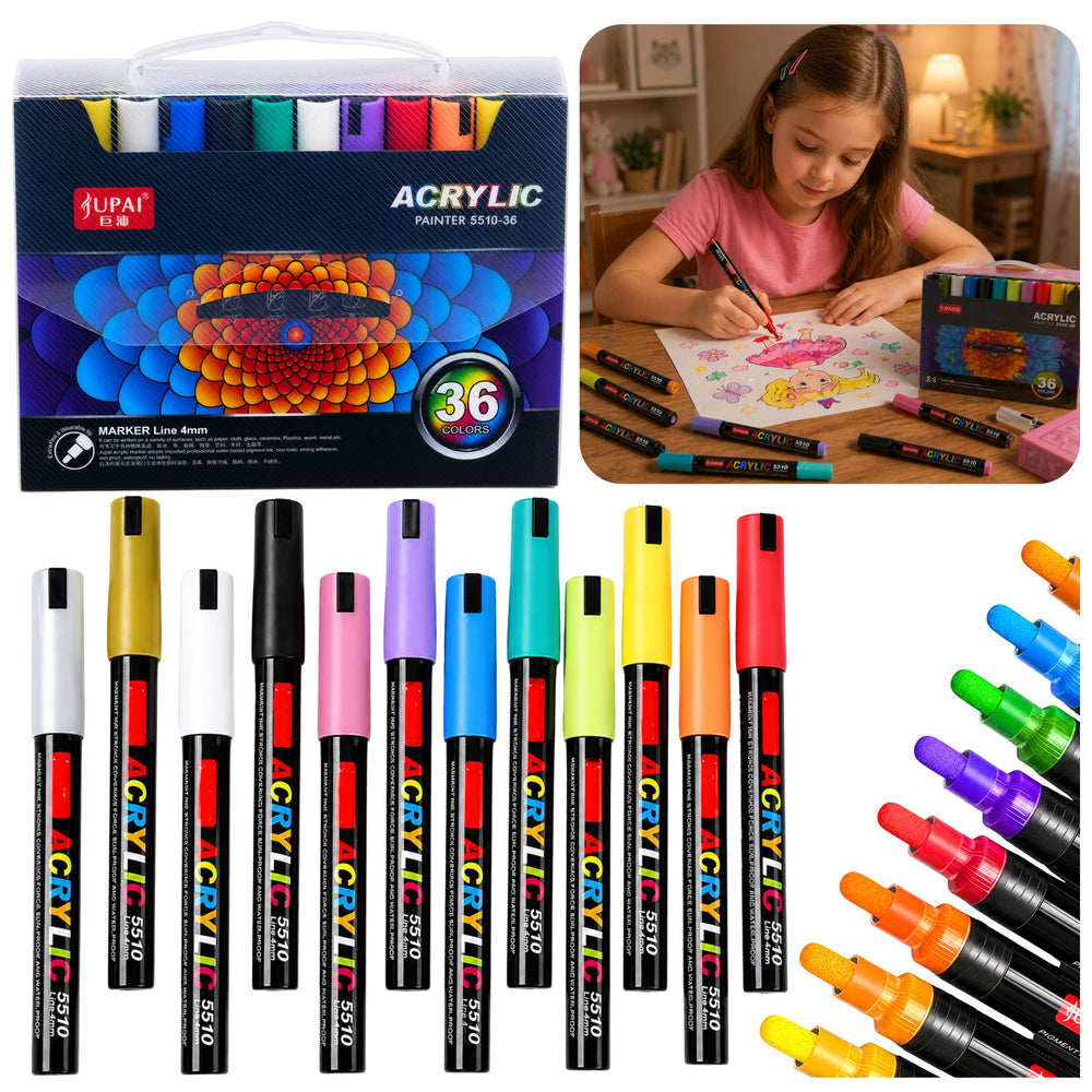 Set of acrylic markers, felt-tip pens, waterproof markers, case, 36 pieces