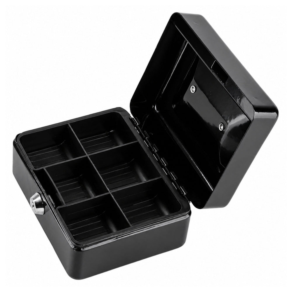 Small metal savings safe with key compartment, black, 13 x 10 cm