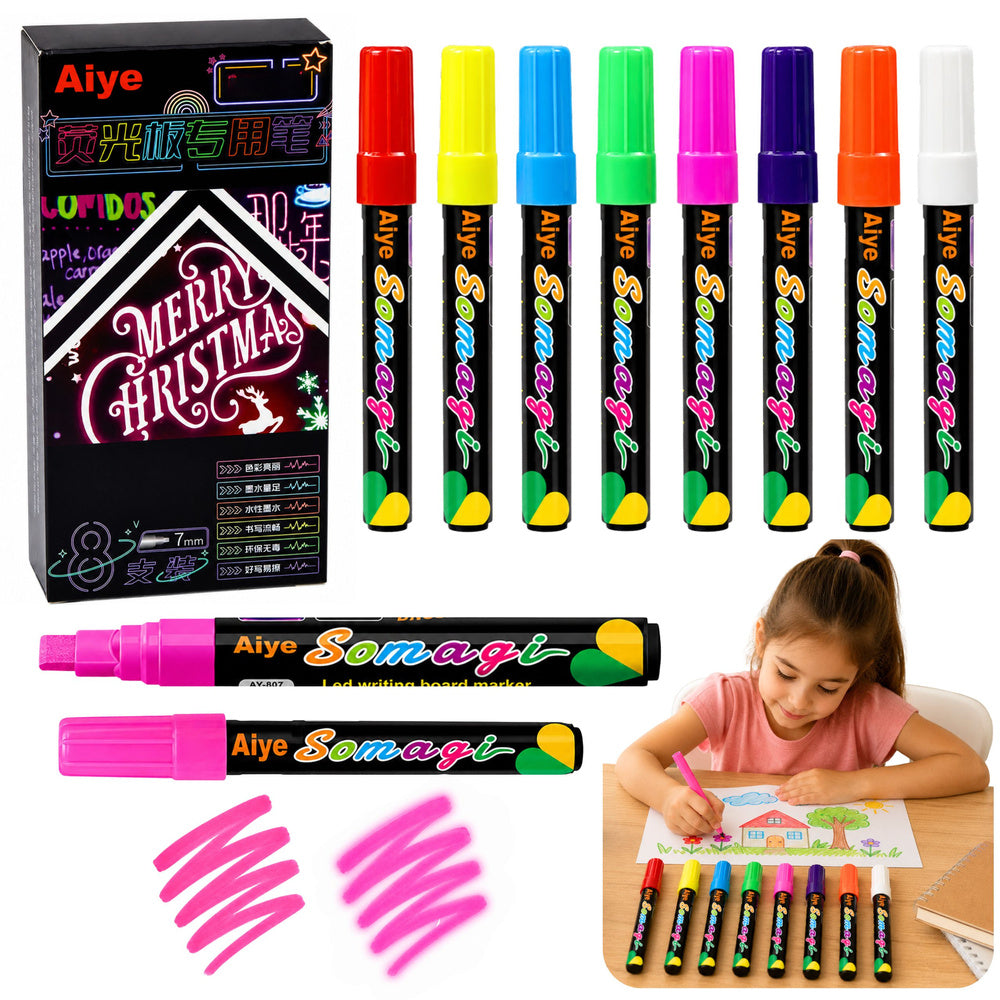 Set of 8 neon liquid markers with chisel tip