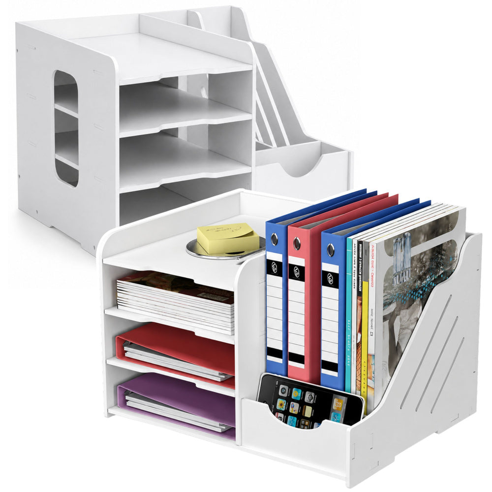 Wooden Desk Organizer for File Folders and Documents, White