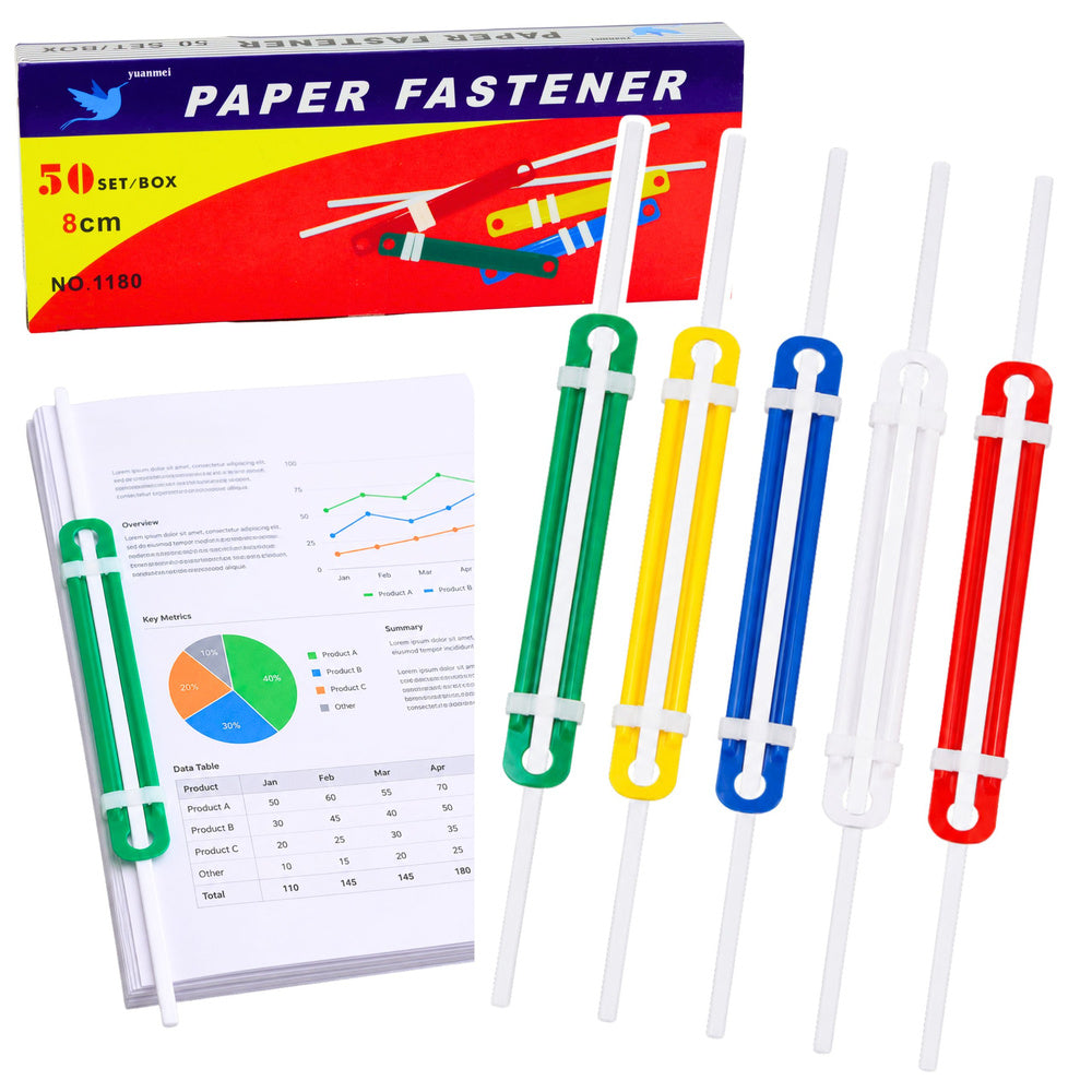 Document fasteners, office filing fasteners, colored, 8 cm, 50 pieces