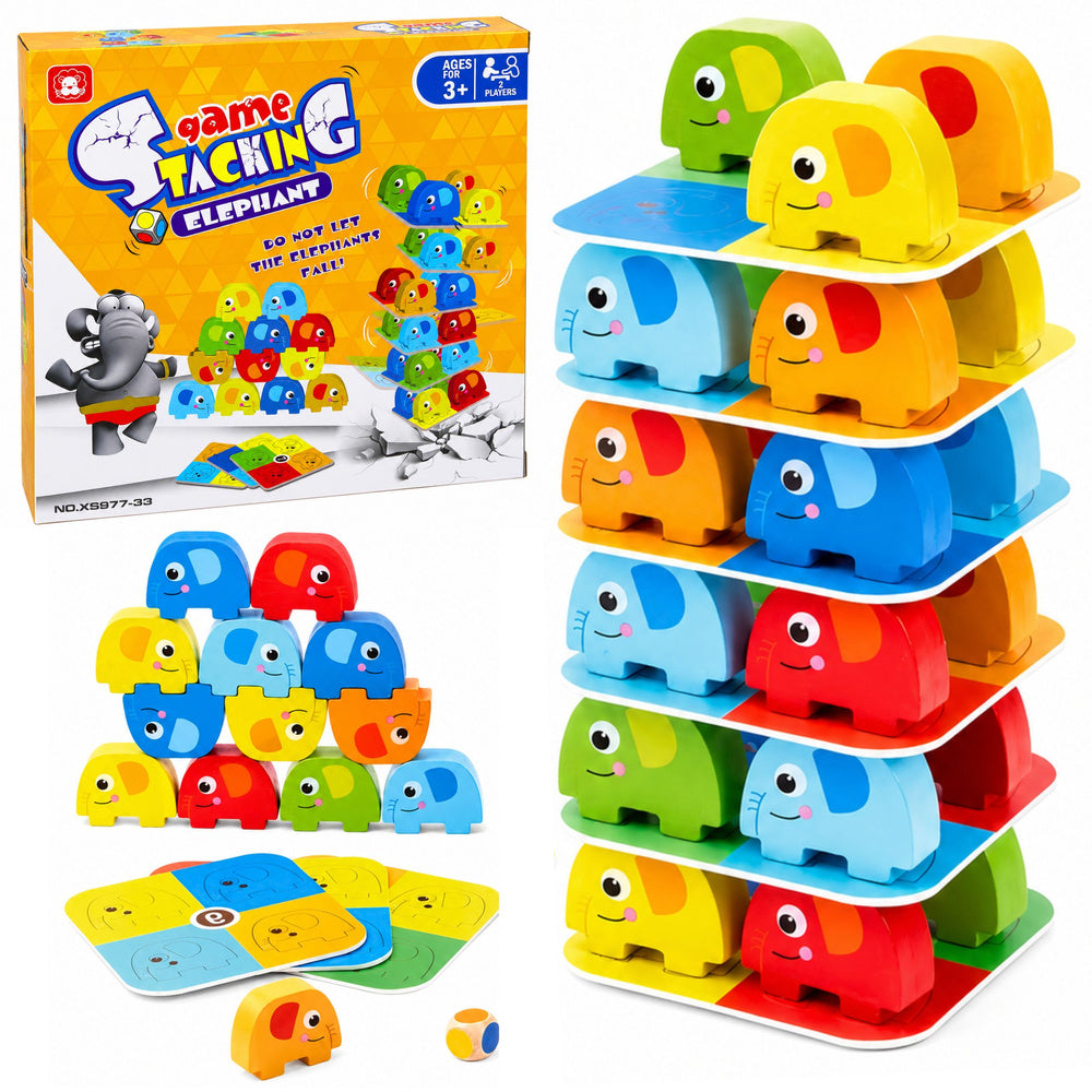 Elephant Tower dexterity game, balancing, 46 colored cards