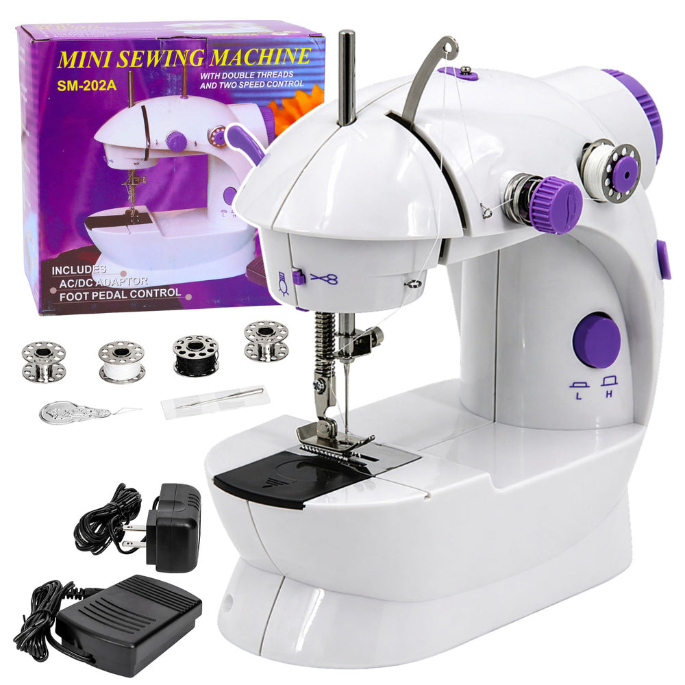 Mini sewing machine with LED light, portable, 2 modes, accessories, foot pedal