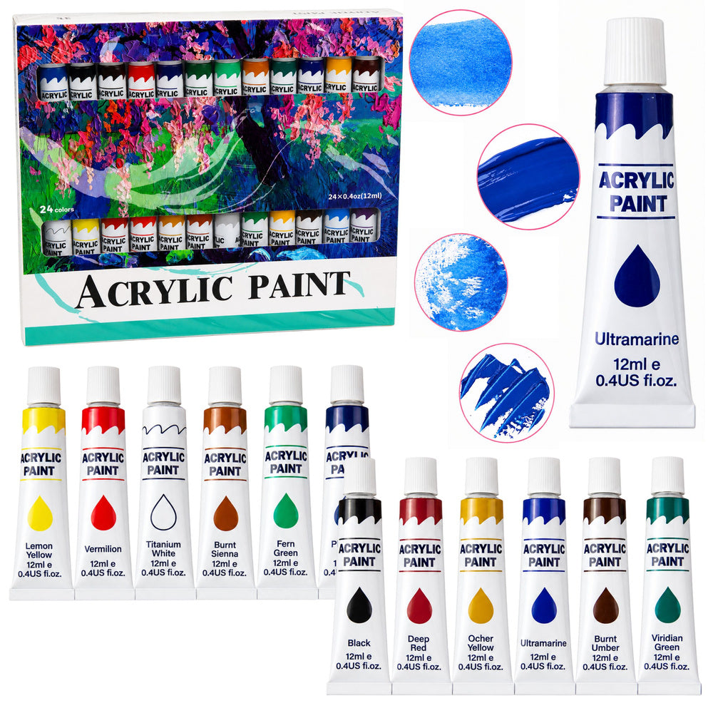Artist Acrylic Paint Set, 24 Colors, 12 ml