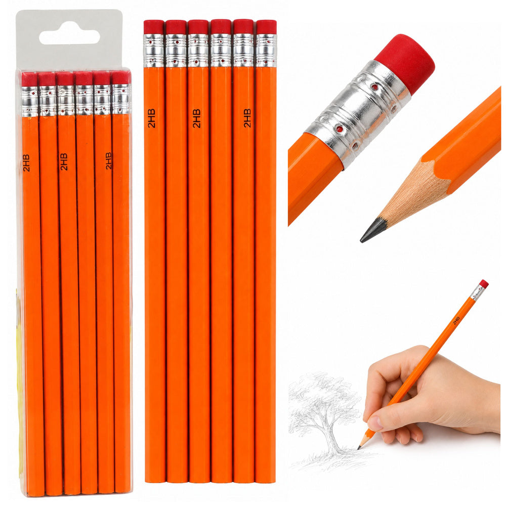 Set of 2 HB pencils for sketching and writing with eraser, 12 pieces