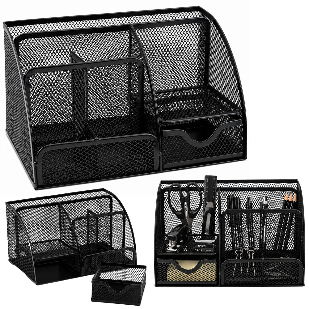 Metal desk organizer, office drawer, tray, black