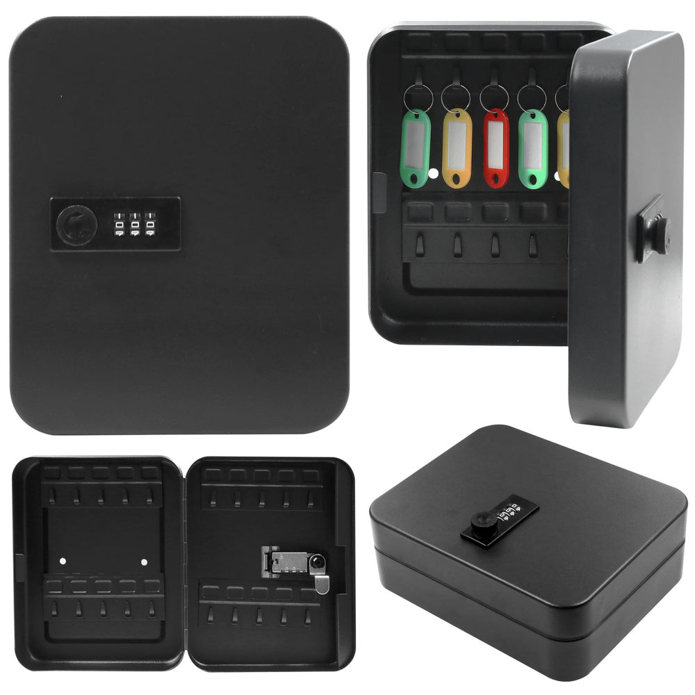 Metal key safe with digital code, 48 hooks, black stickers