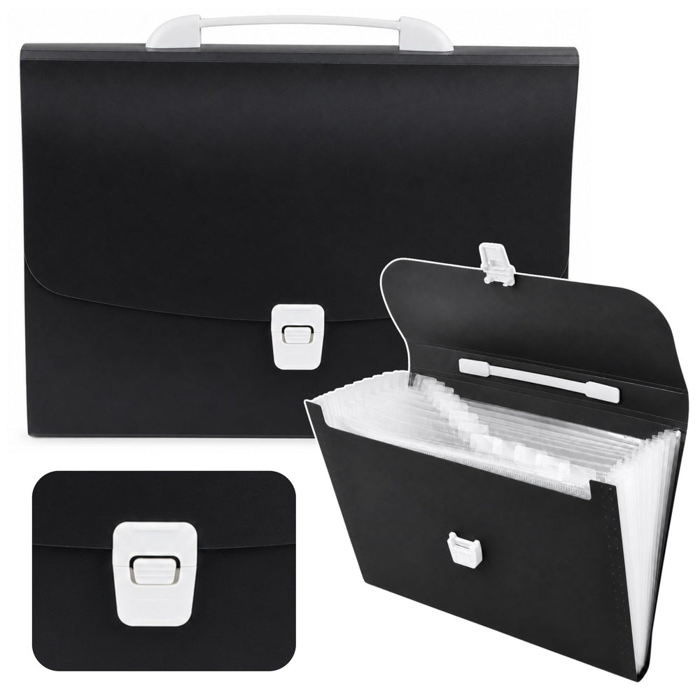 Organizer folder with document holder, 13 compartments, black, A4