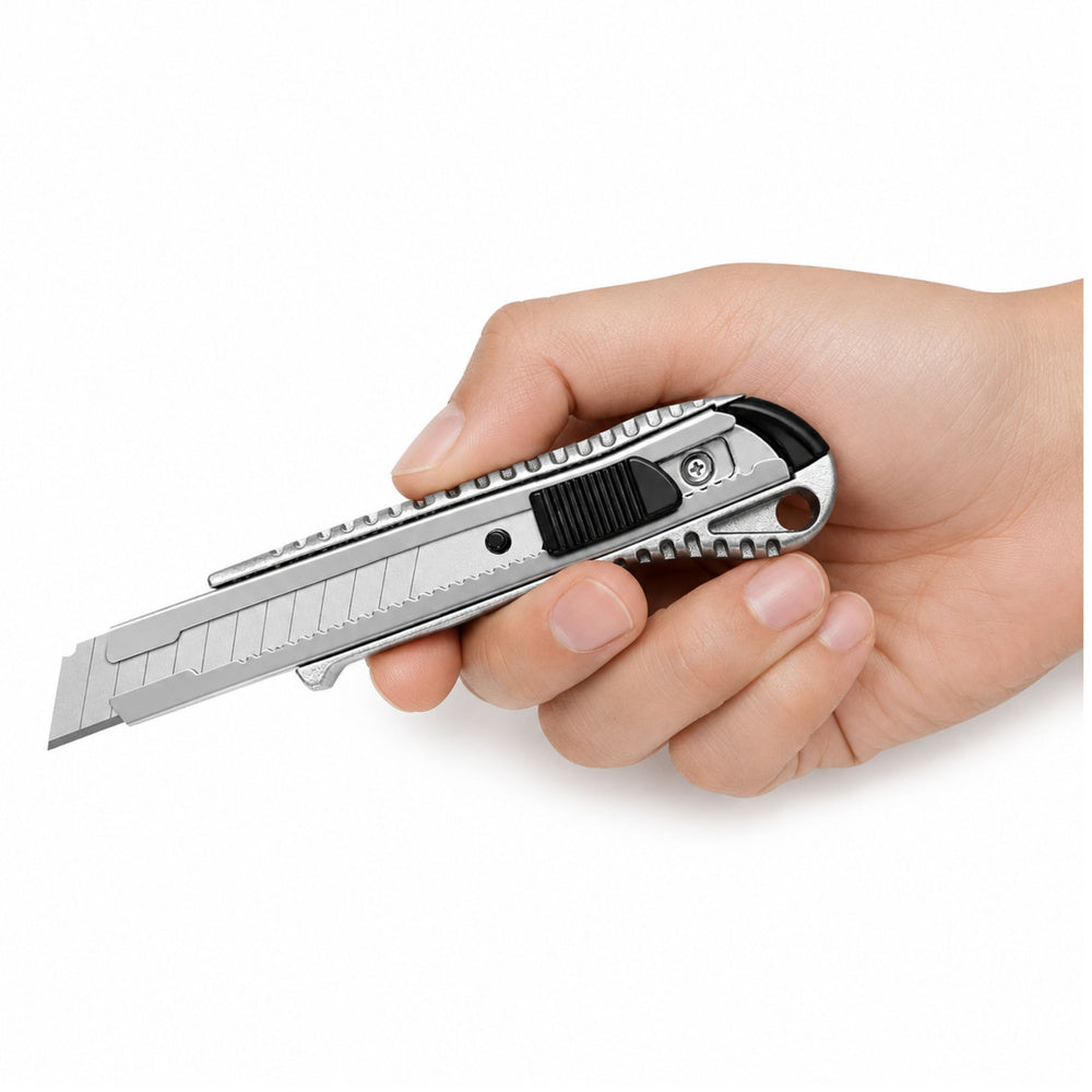 Aluminum utility knife with retractable mechanism, locking system, snap-off blade, 18 mm (2)
