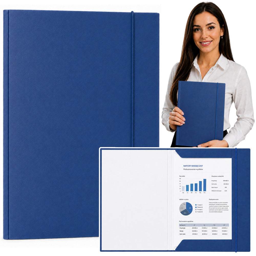 Cardboard folder with elastic band, varnished, A4, 300 g/m², blue – packaging