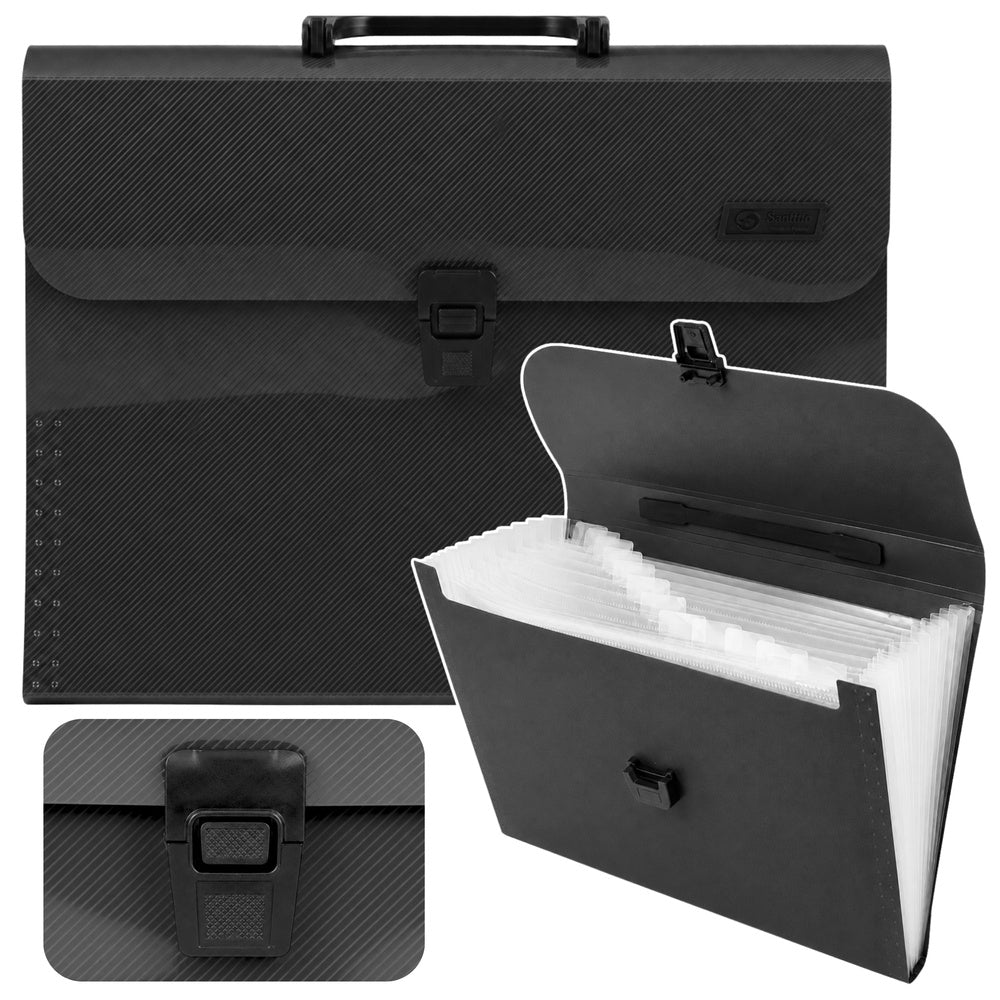Expanding file folder document organizer with 13 compartments, black, A4