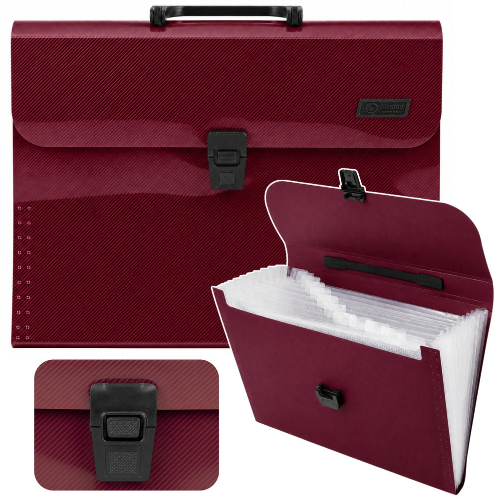 Accordion folder document organizer with 13 compartments, burgundy, A4