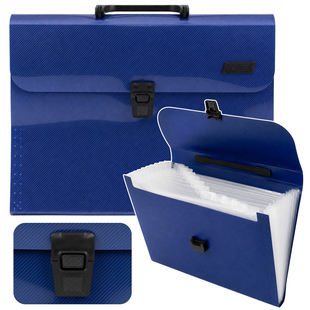 Folder document organizer with 13 compartments, blue, A4