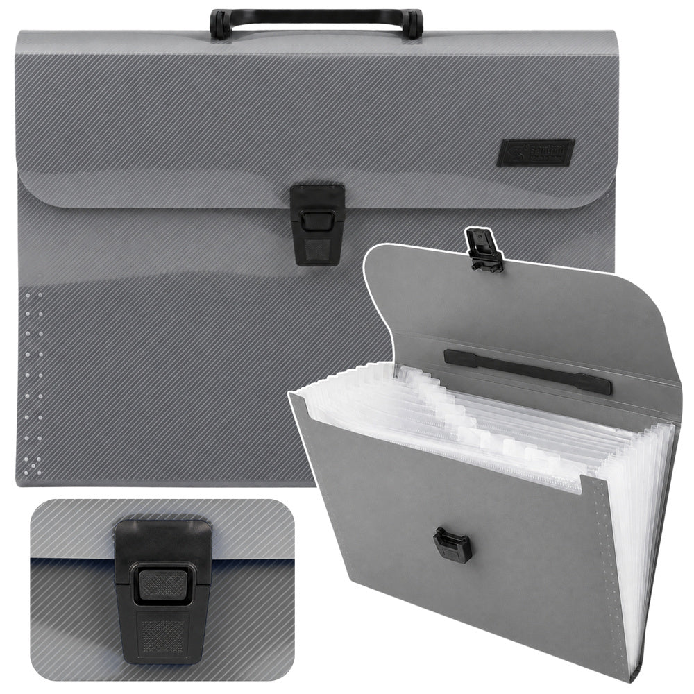 Document folder, 13 compartments, grey, A4, holder
