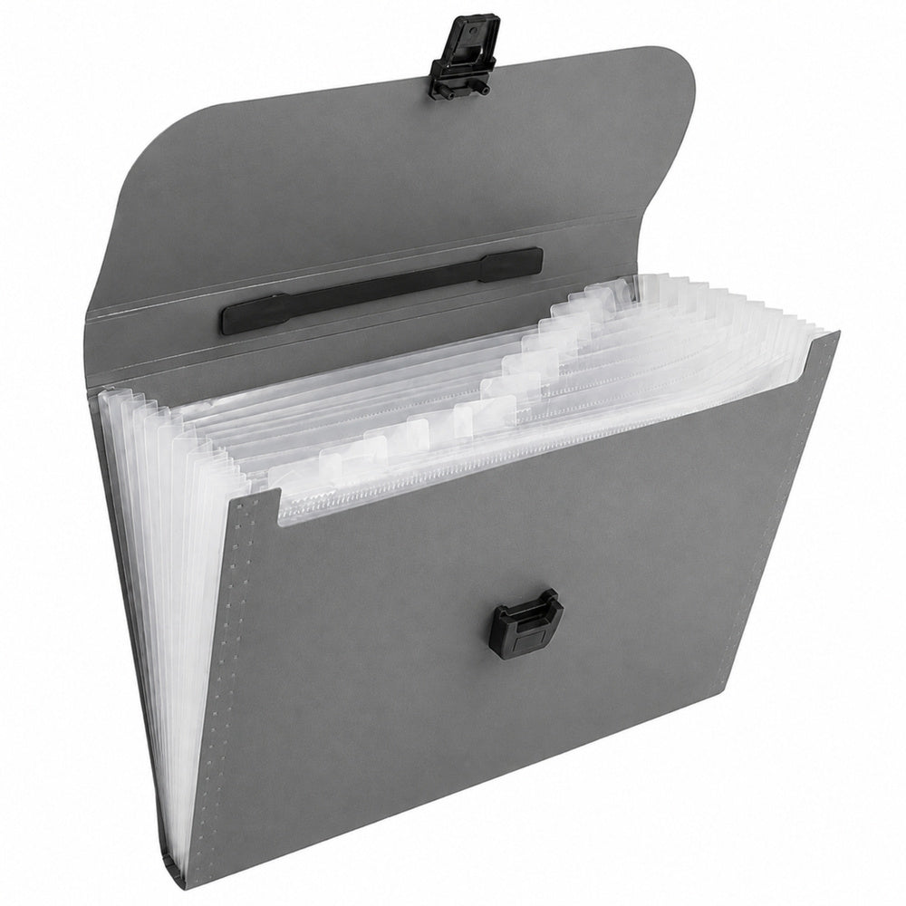 Document folder, 13 compartments, grey, A4, holder (2)