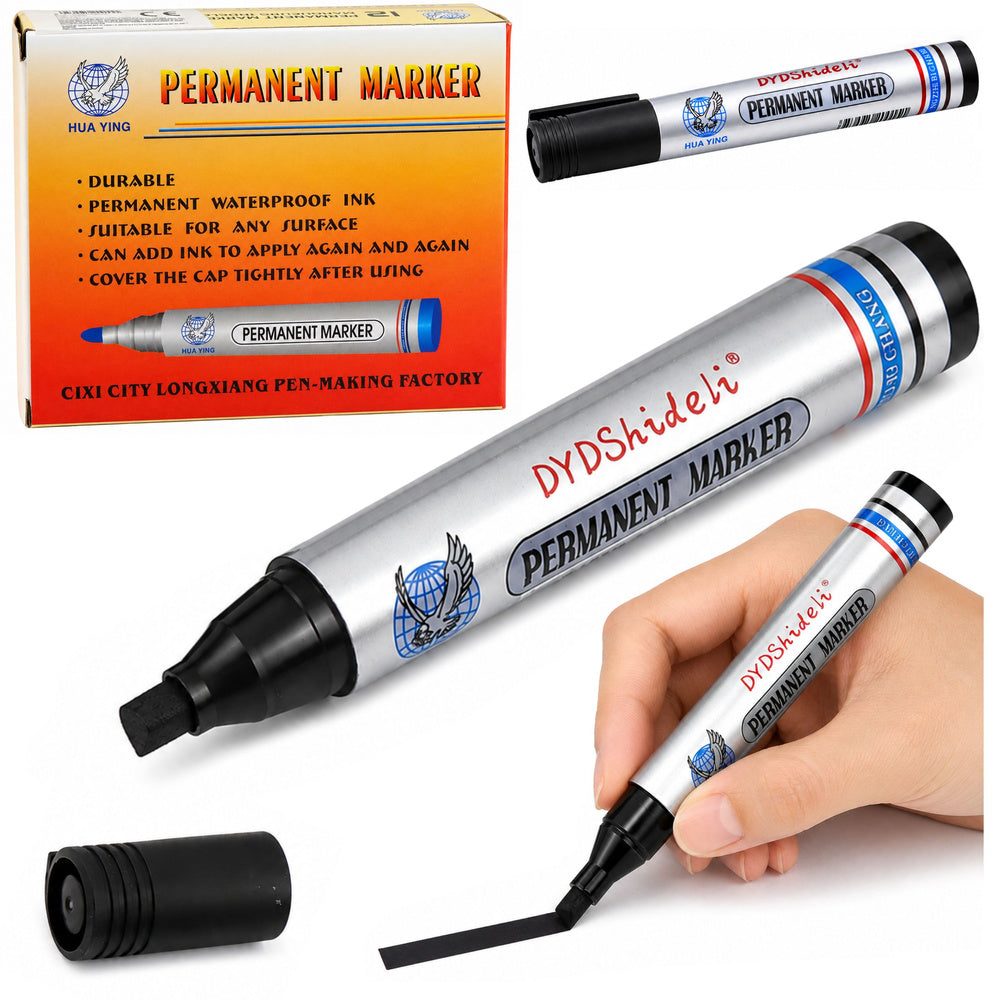 Black marker, waterproof, permanent, round tip