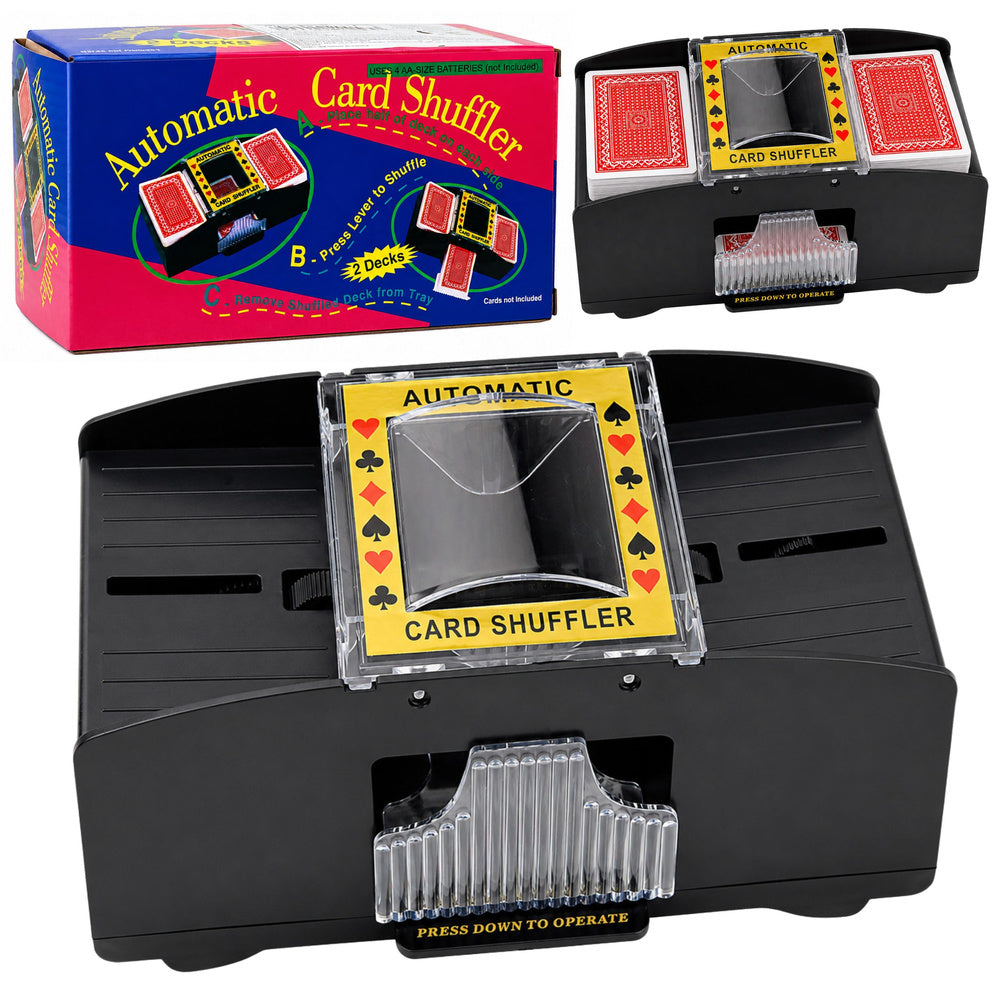 Automatic electronic playing card shuffler for 2 decks of cards