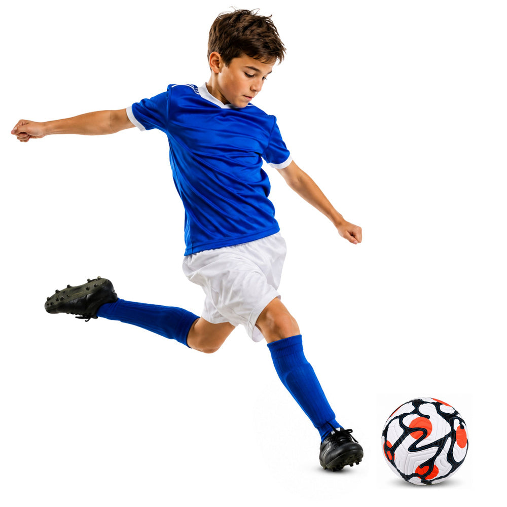 Training football for grass pitches, white and orange, 22 cm, size 5 (2)
