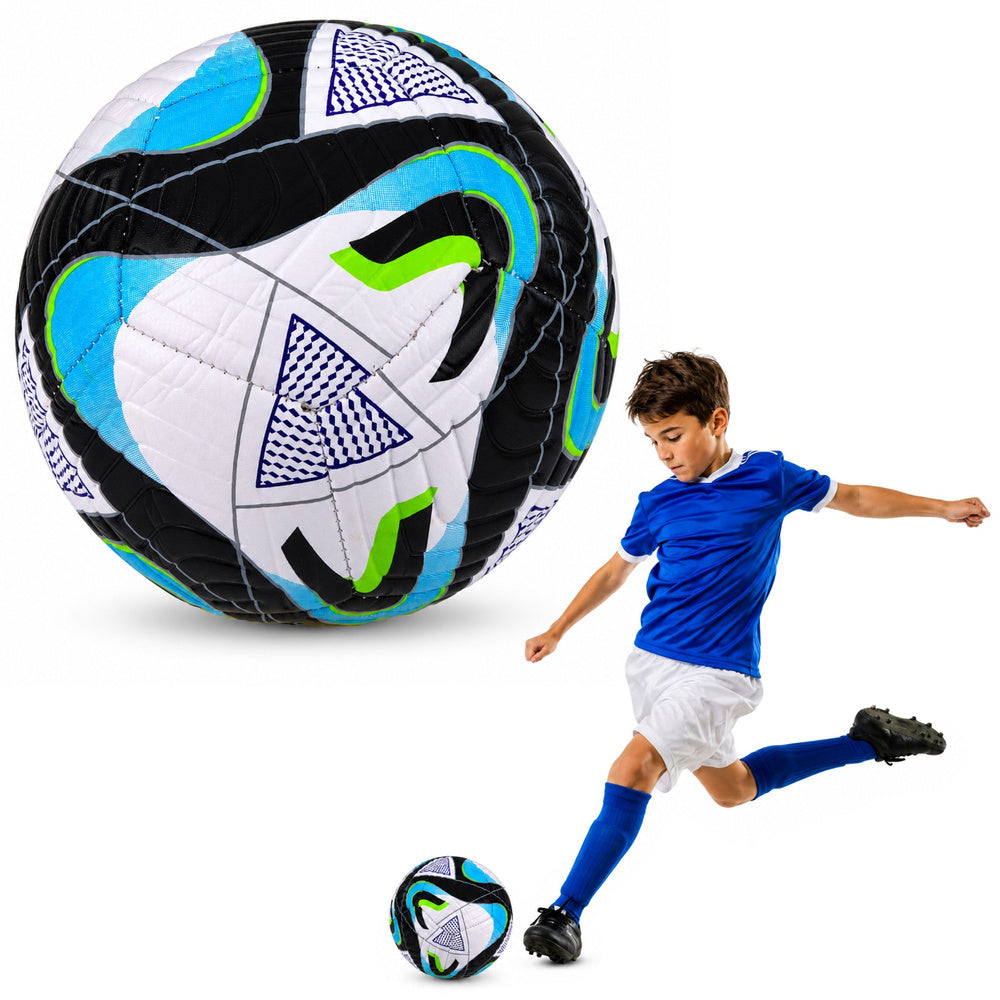 Training football for grass pitches, black-blue, 22 cm, size 5
