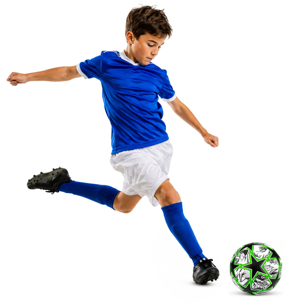 Training soccer ball for grass pitches, Green Stars, 22 cm, size 5 (2)