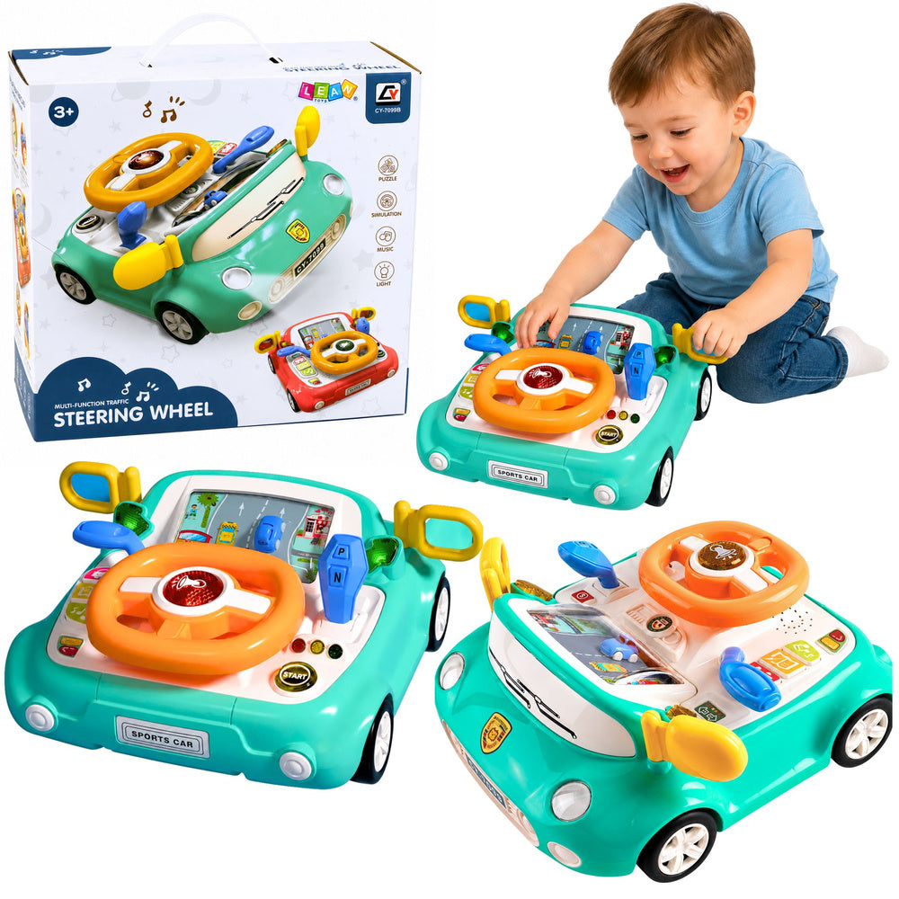 Interactive control panel, driving simulator, car lights, sounds, blue
