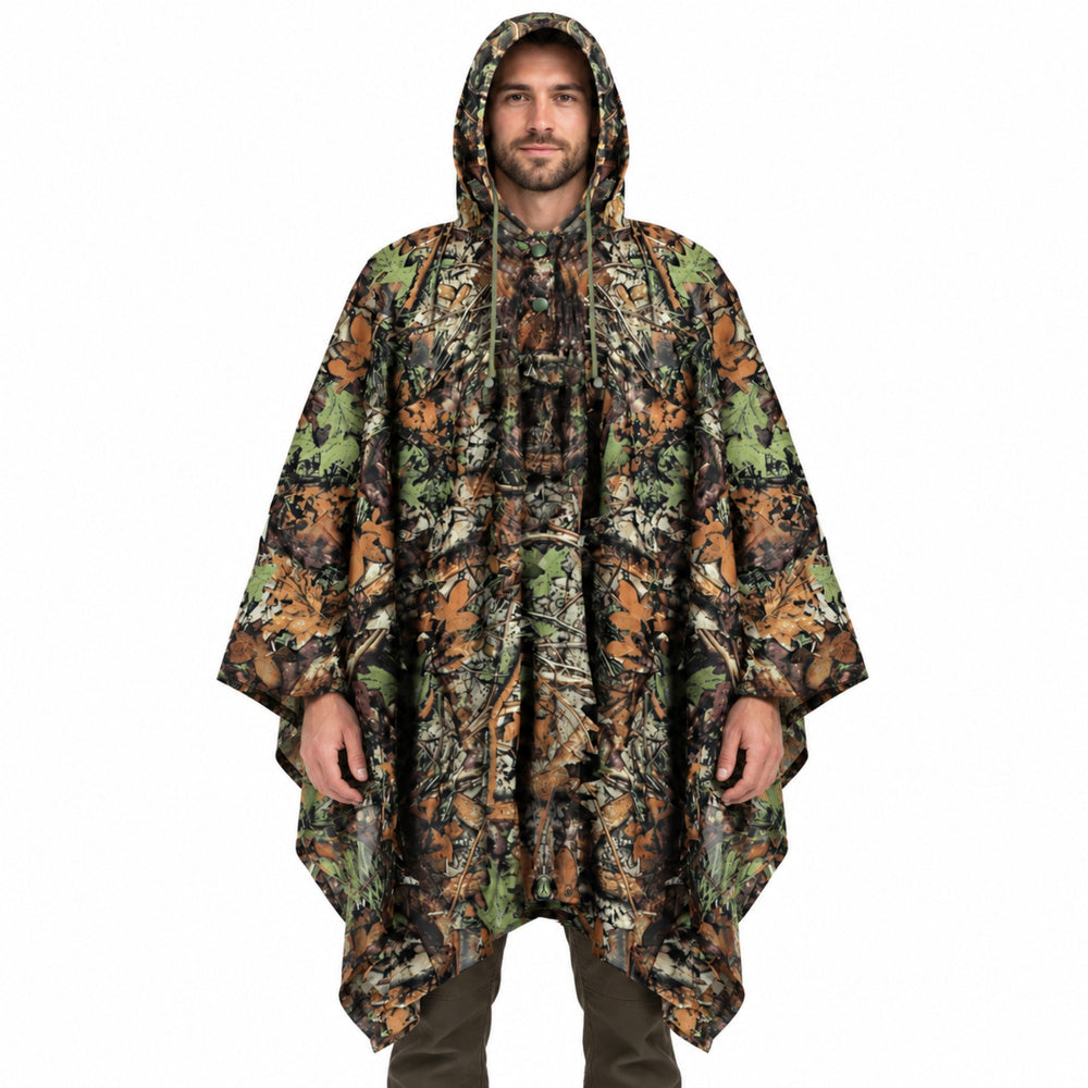 3D camouflage poncho with hood, woodland camo pattern, 130 x 110 cm (2)
