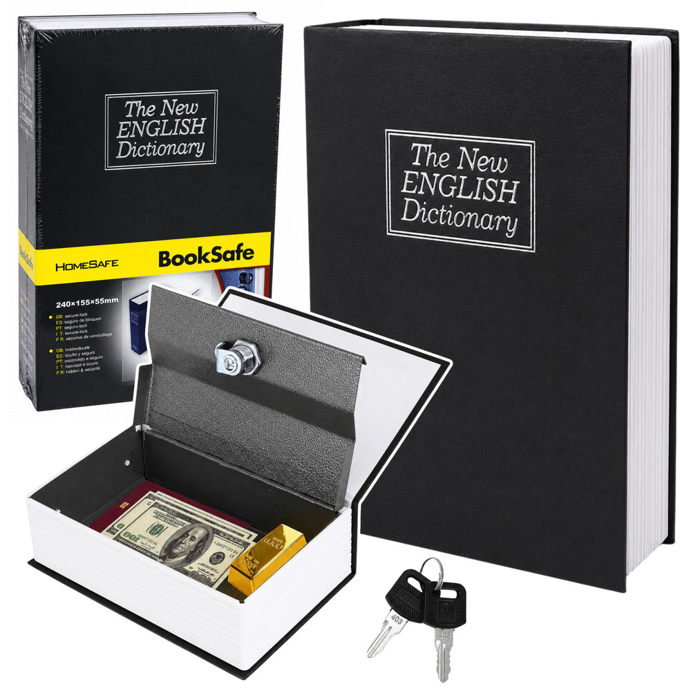 Book-style safe with key compartment, black, 24 x 15 cm