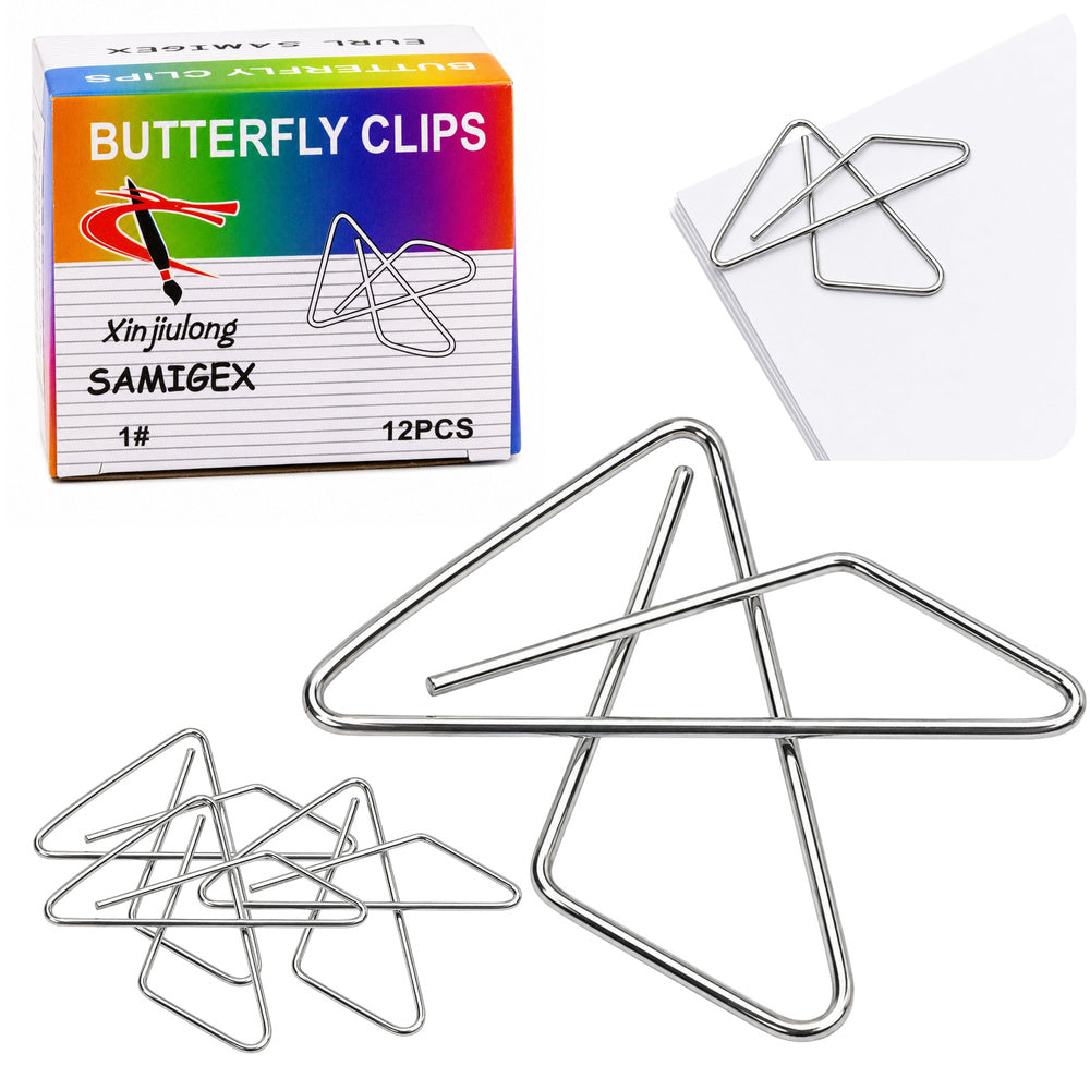 Metal butterfly binder clips for office documents 64 mm 12 pieces