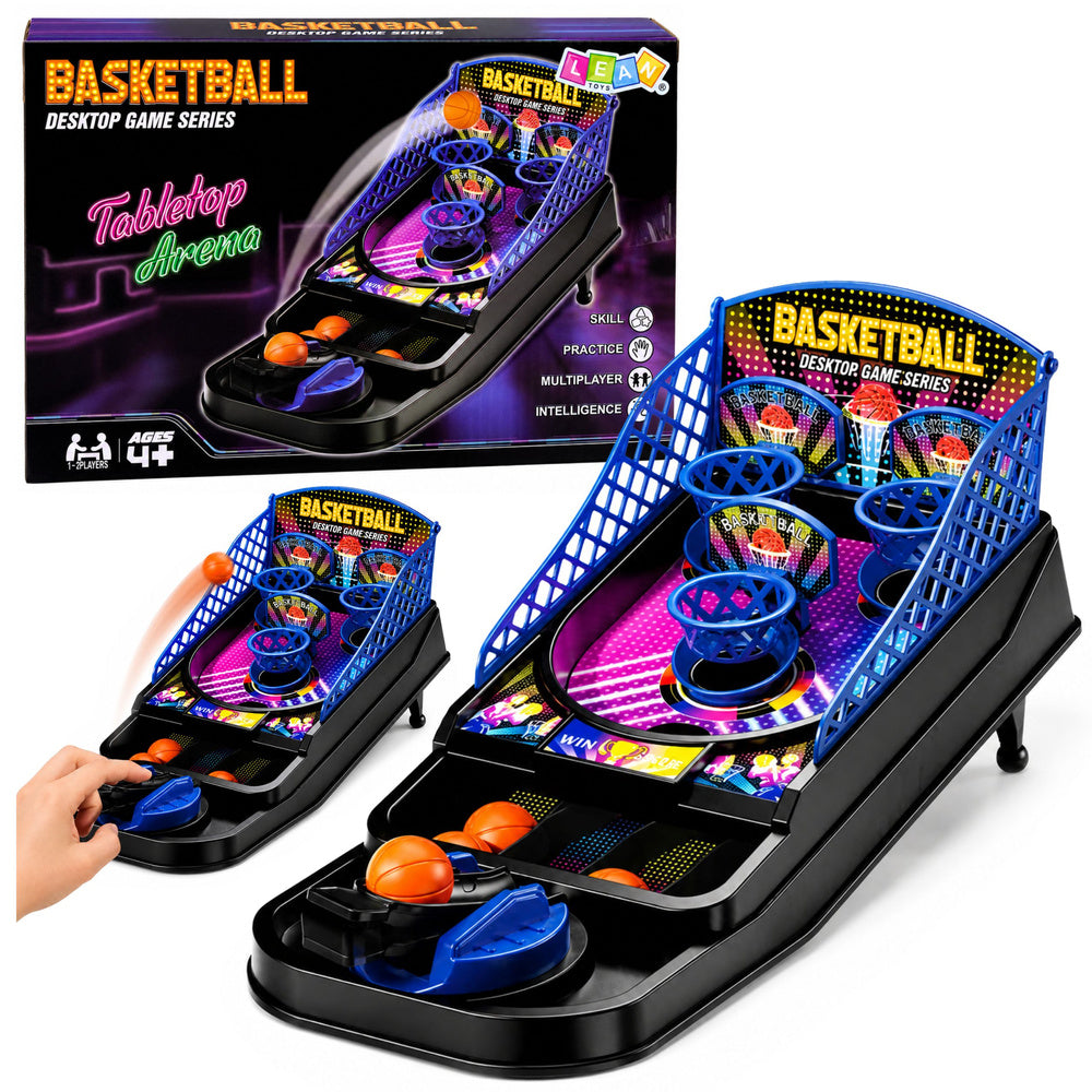 Mini desktop basketball arcade game with 3 hoops and launcher