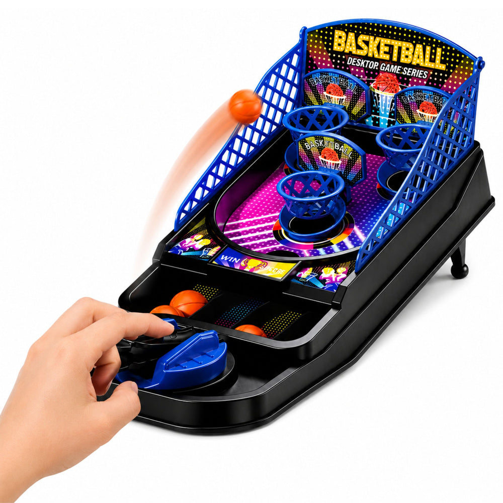 Mini desktop basketball arcade game with 3 hoops and launcher (2)
