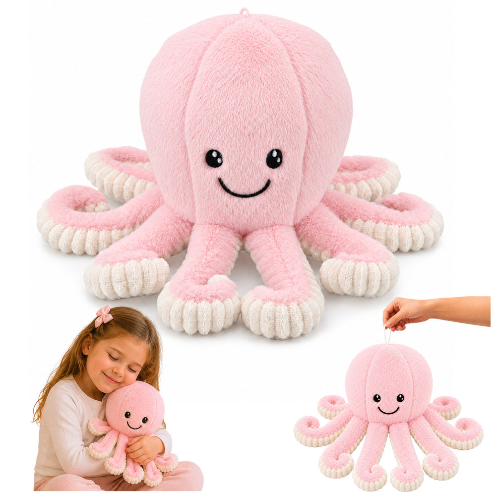 Plush octopus, stuffed animal with elastic tentacles, pink, 50 cm