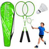 Badminton set, rackets, shuttlecock case, green