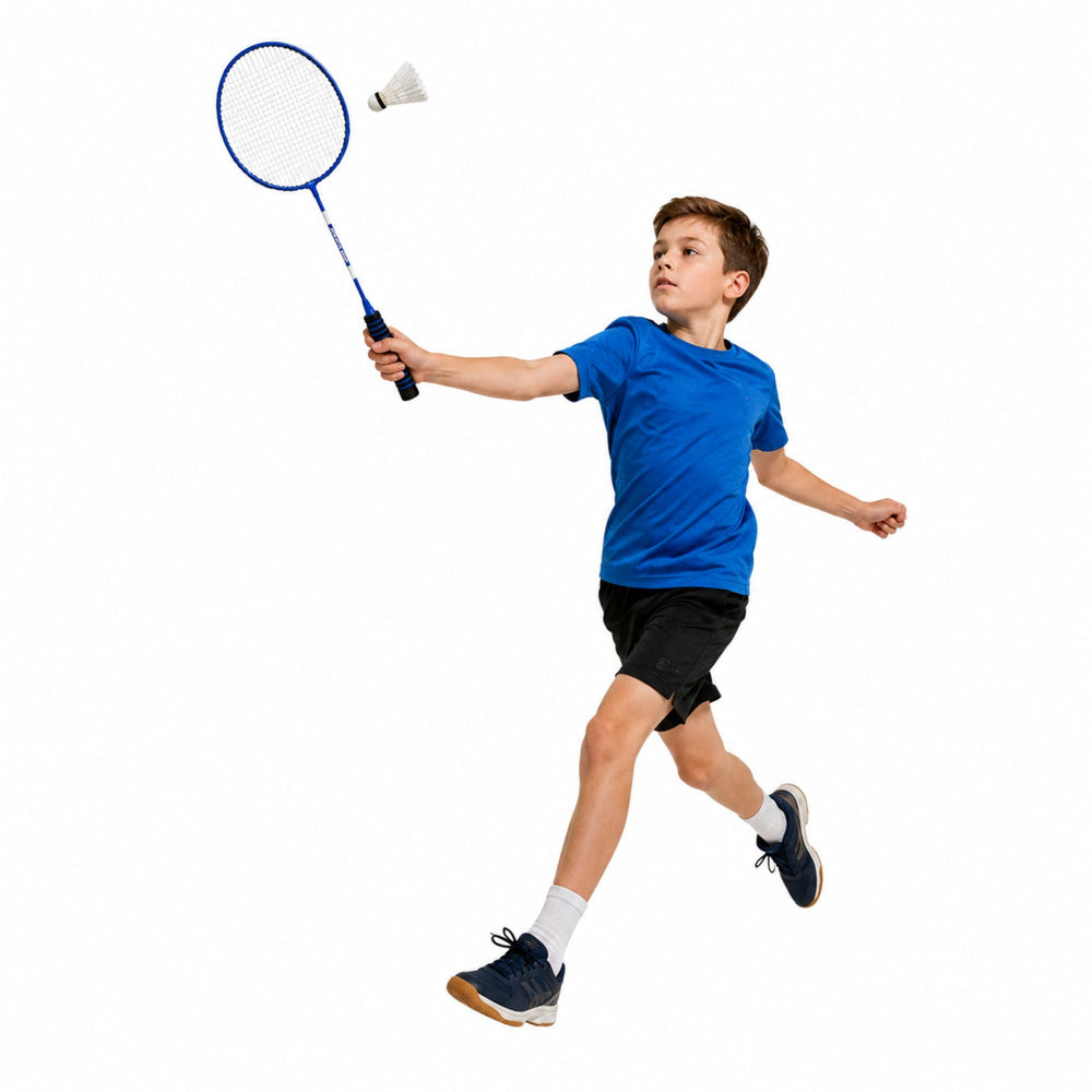 Badminton set, consisting of rackets, 3 shuttlecocks and a blue case