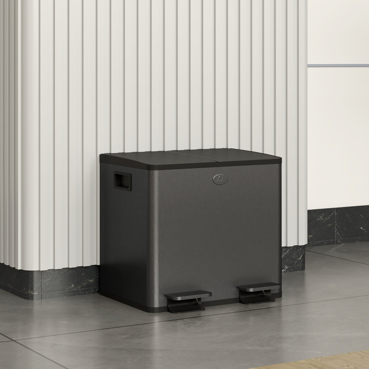 2 x 15 L double waste bin, pedal opening, easy to clean, stainless steel, plastic, black (2)